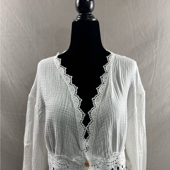 Boho V Neck Lace Blouse White - Picture 8 of 10